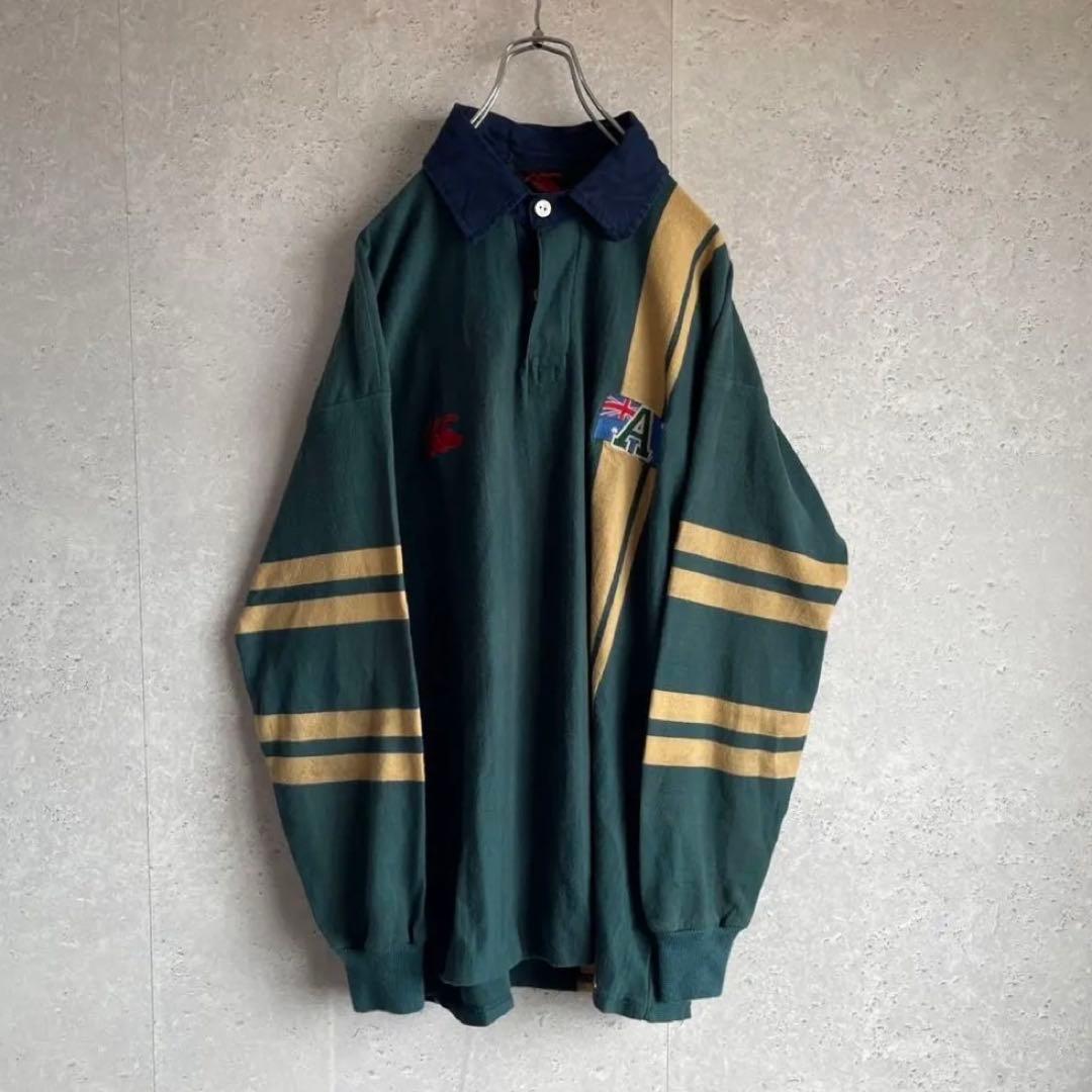 オールド 90s カンタベリー オーストラリア 長袖 ラガーシャツ 刺繍ロゴ