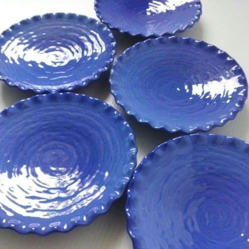 海野裕 ルリ色 輪花皿 中皿 染付 フリル ブルー 青 皿 和食器 5客揃