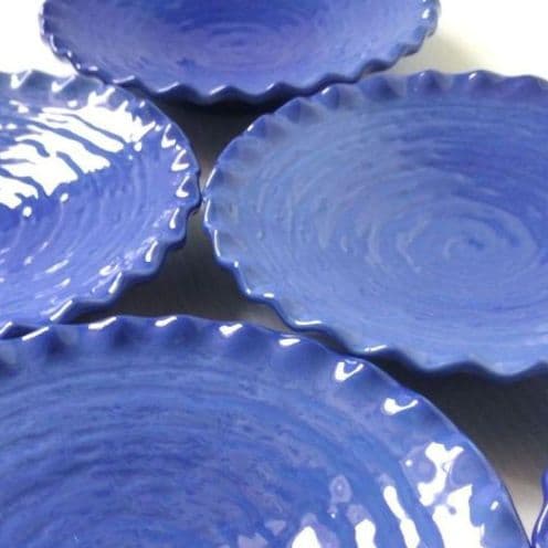 海野裕 ルリ色 輪花皿 中皿 染付 フリル ブルー 青 皿 和食器 5客揃