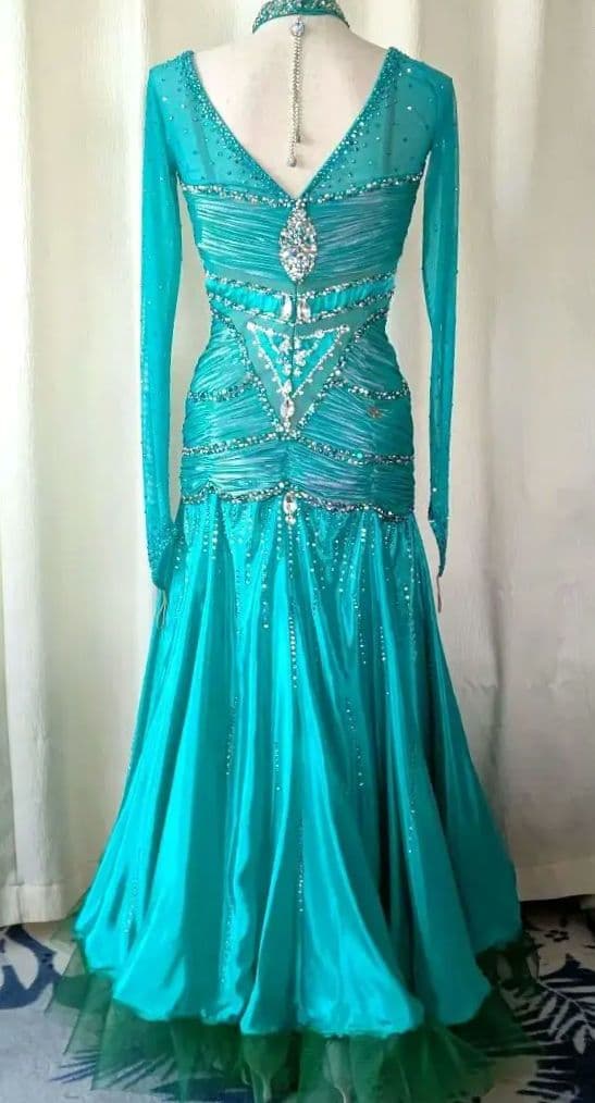 社交ダンススタンダードドレス！豪華！CHRISANNE 製 ターコイズグリーン！