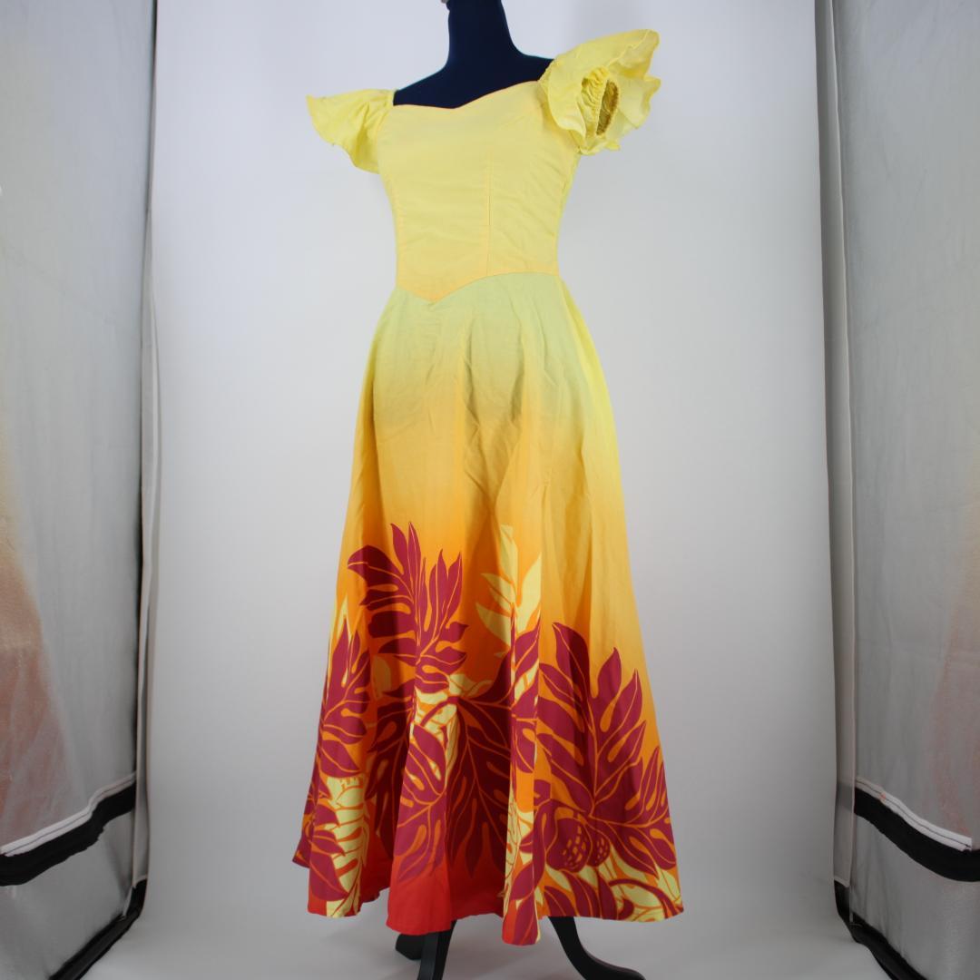 【美品 日本製 フラダンス衣装】イエロー Paondor ワンピース ドレス 黄