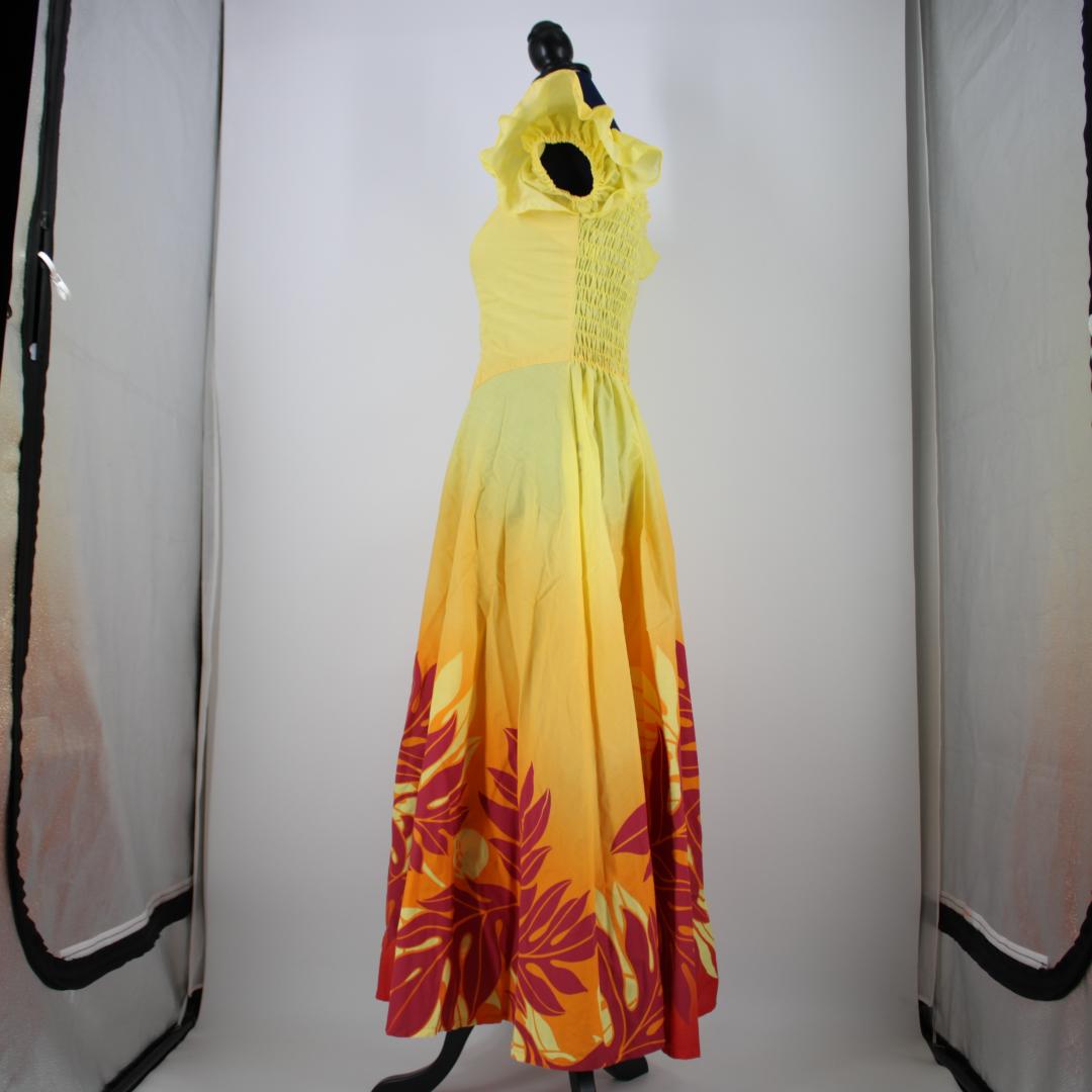 【美品 日本製 フラダンス衣装】イエロー Paondor ワンピース ドレス 黄