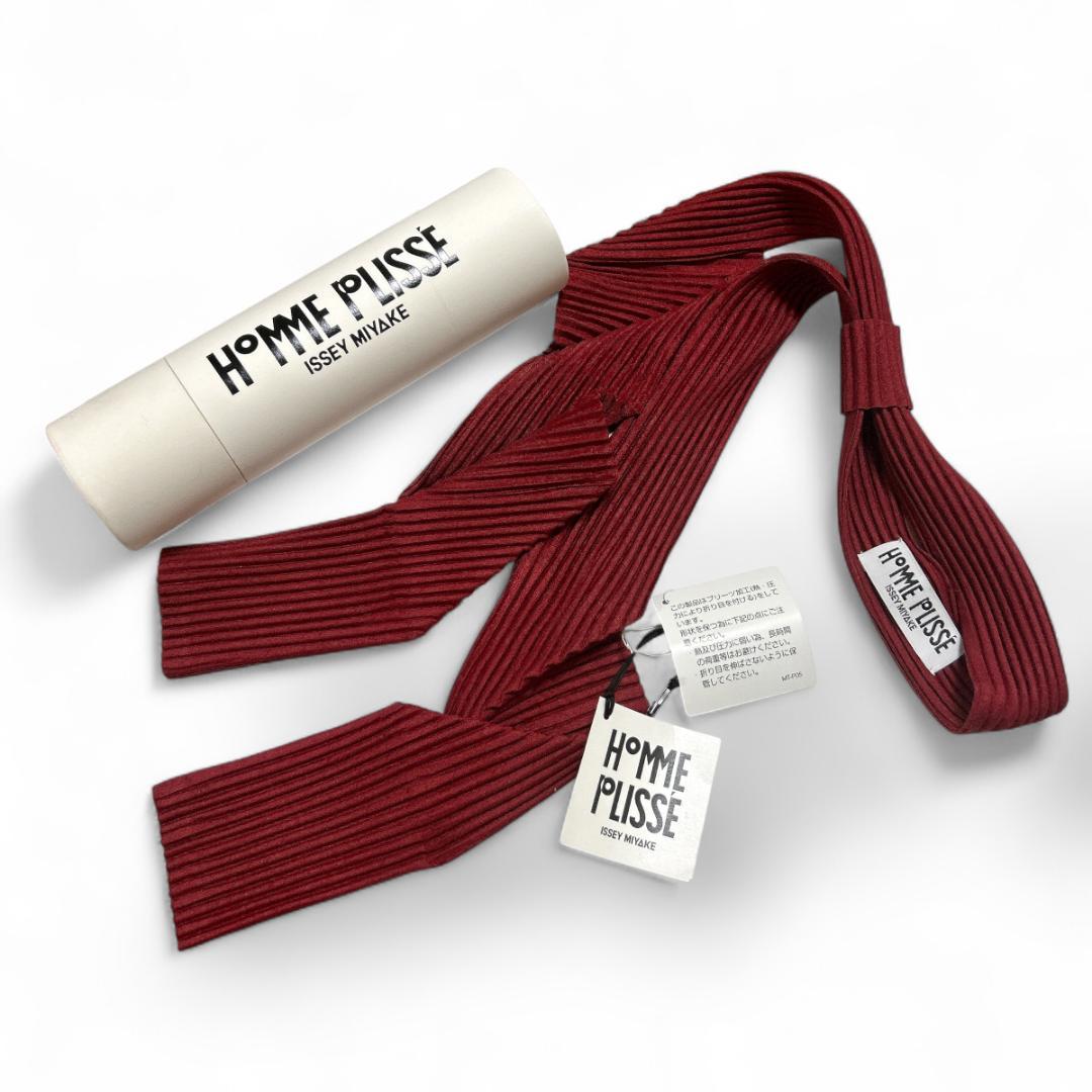 【新品同様】オムプリッセ プリーツネクタイ ボルドー タグ付ケース付