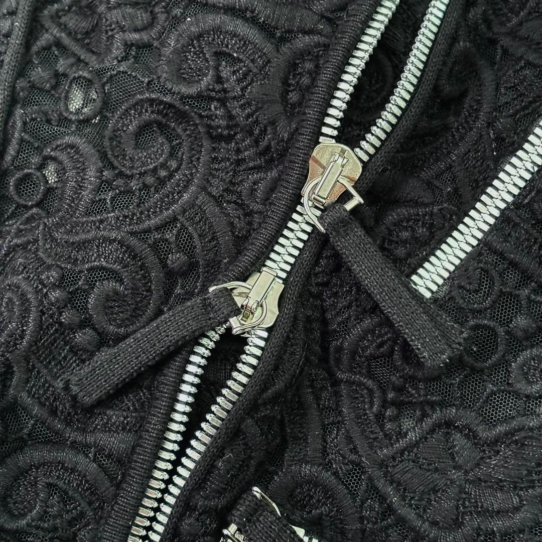 エルマンノシェルビーノ 総レース ジップアップ ベスト 38 黒 イタリア製