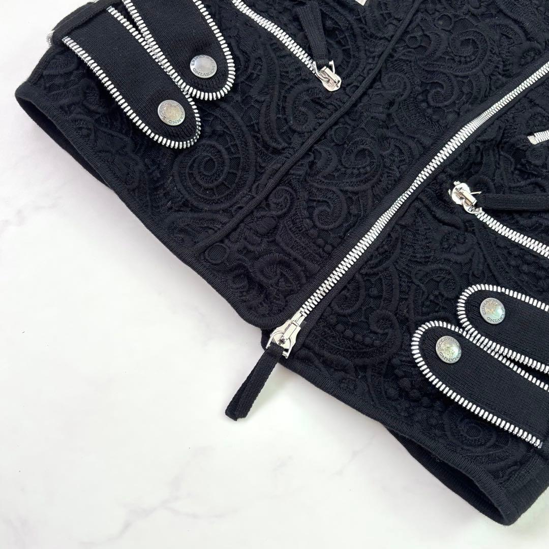 エルマンノシェルビーノ 総レース ジップアップ ベスト 38 黒 イタリア製