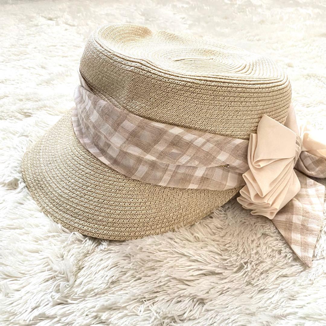 CA4LA カシラ 麦わら帽子 シルク混 リボン 日本製
