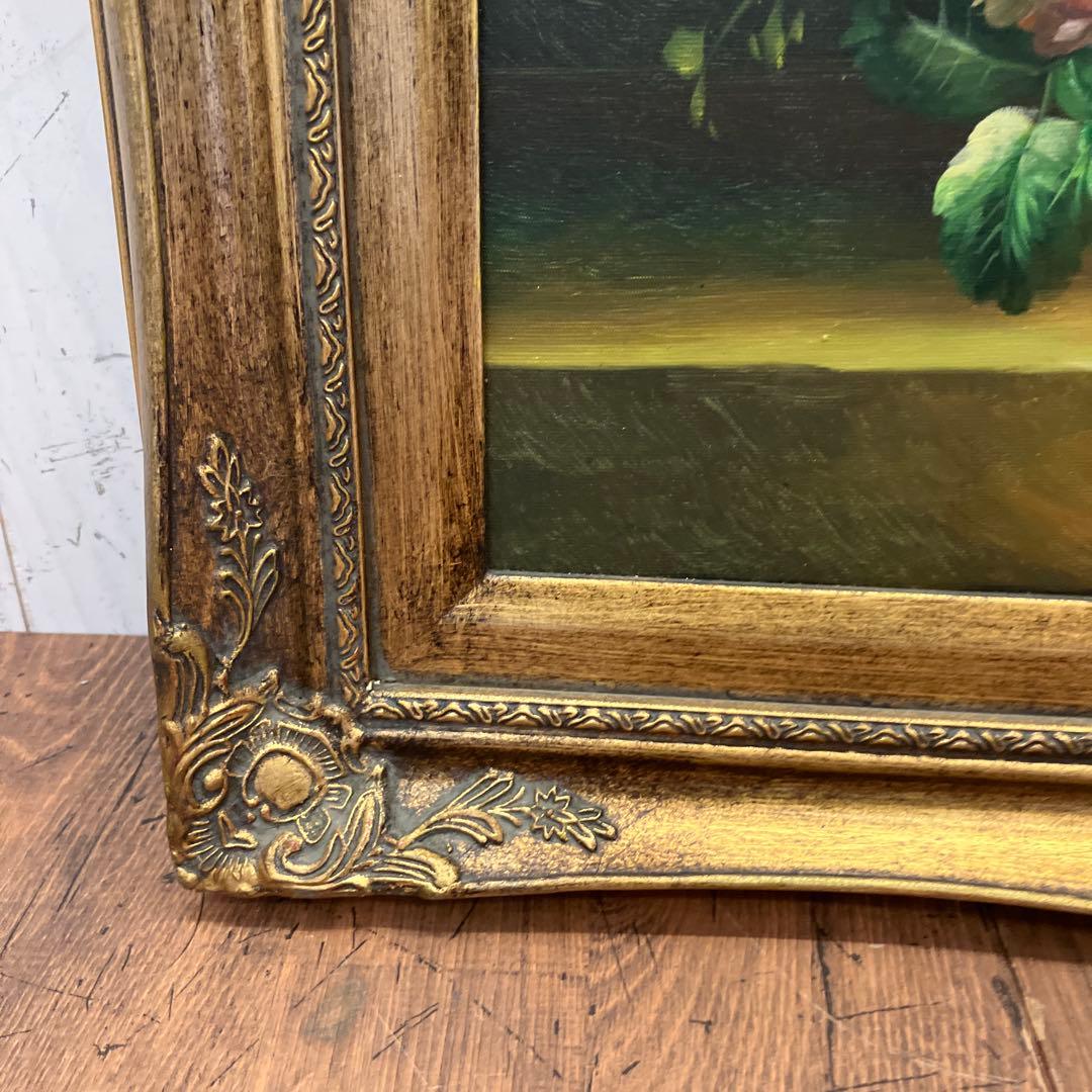 昭和レトロ 花瓶の花束 油絵 油彩画 絵画 アート 壁掛け 壁飾り 額装 額縁