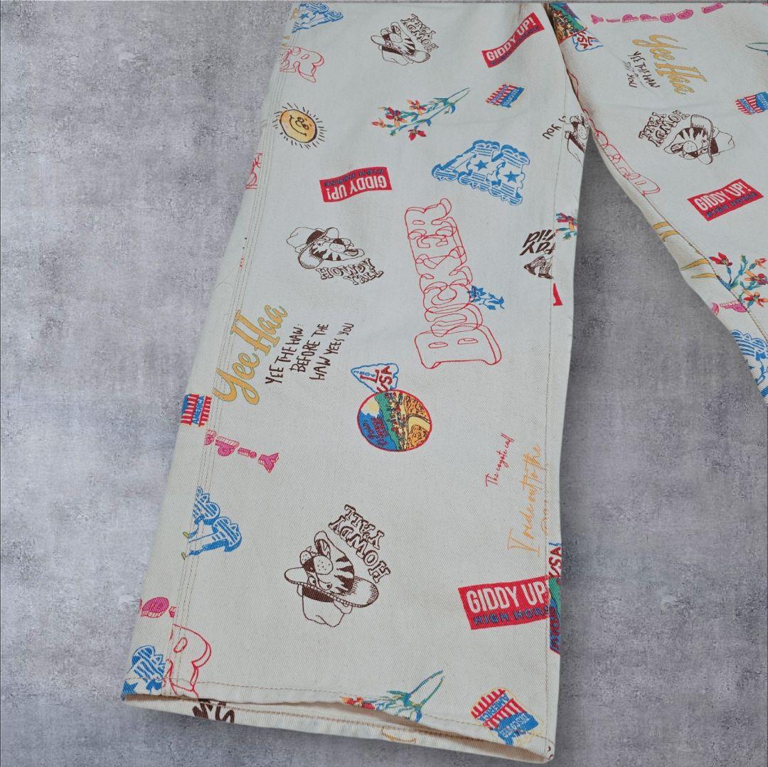 即完売 ロデオクラウンズ 総柄 ペインターパンツ M 白 デニム ワイド 希少