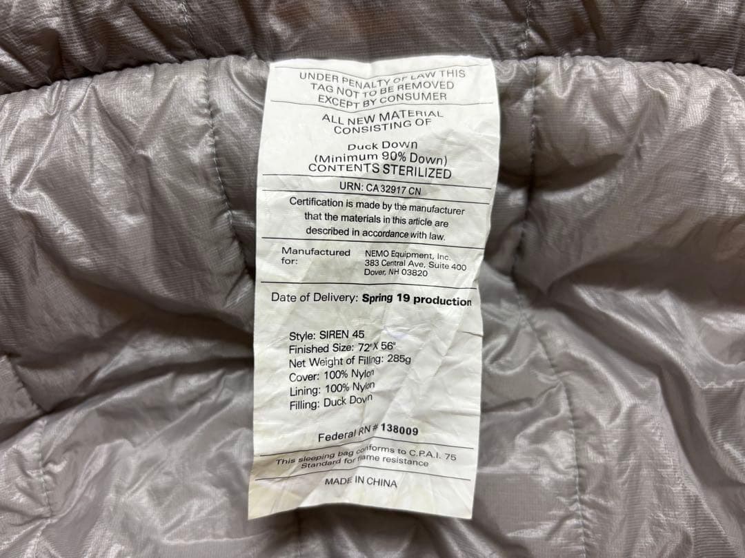 【希少レア】Nemo Siren 45 Degree Sleeping Bag