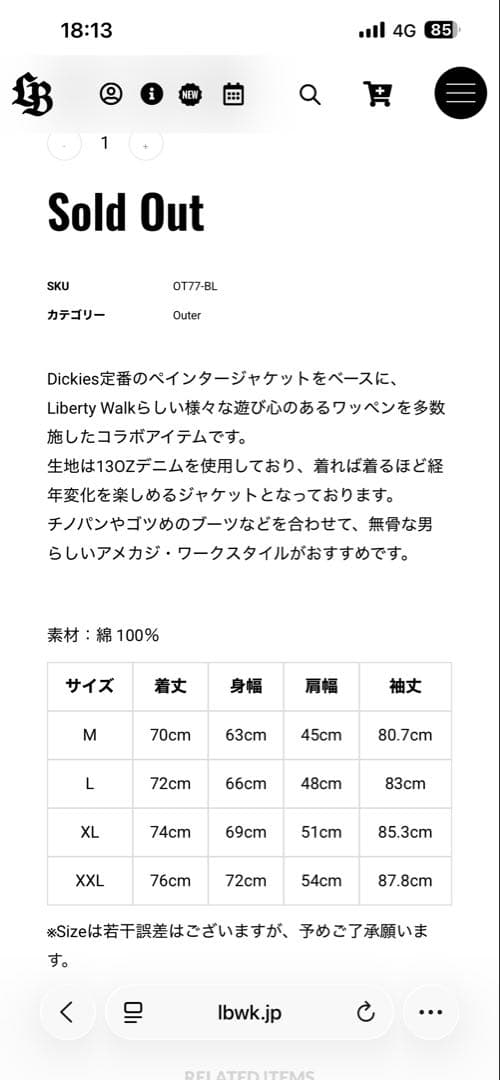 Dickies×LB Denim Jacket Blue