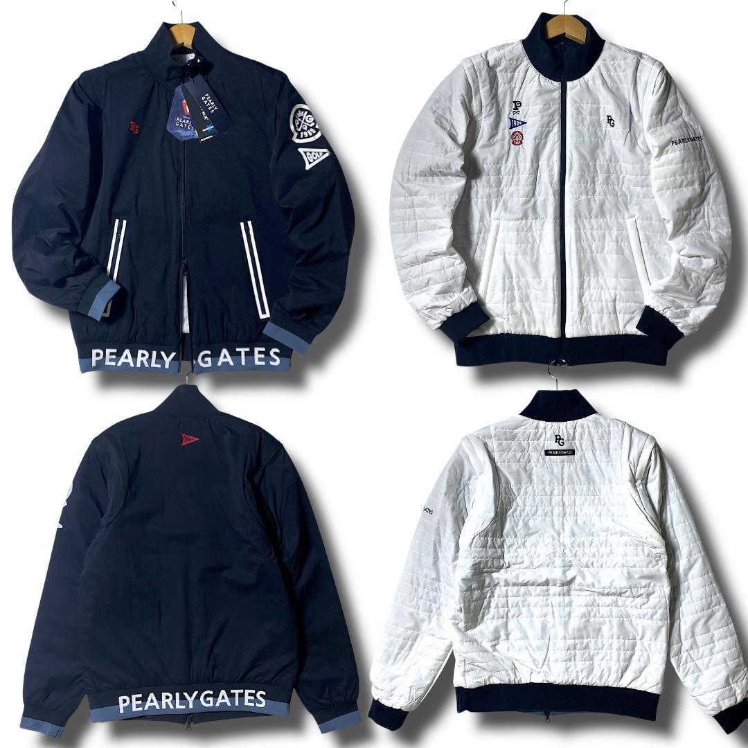 3 定5.7万 パーリーゲイツ リバーシブル 4WAY ブルゾン ベスト 紺×白