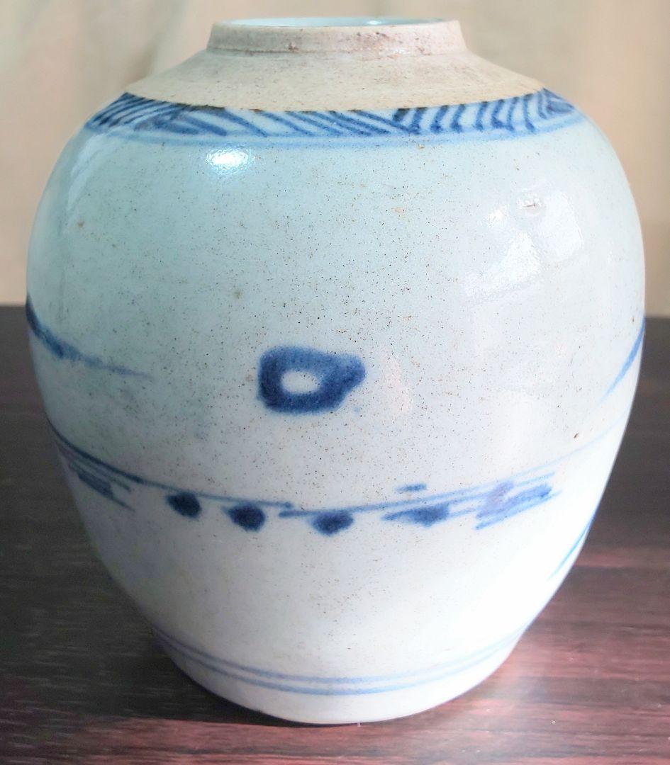 中国美術 清時代 白磁染付 人物山水絵図壺 骨董品