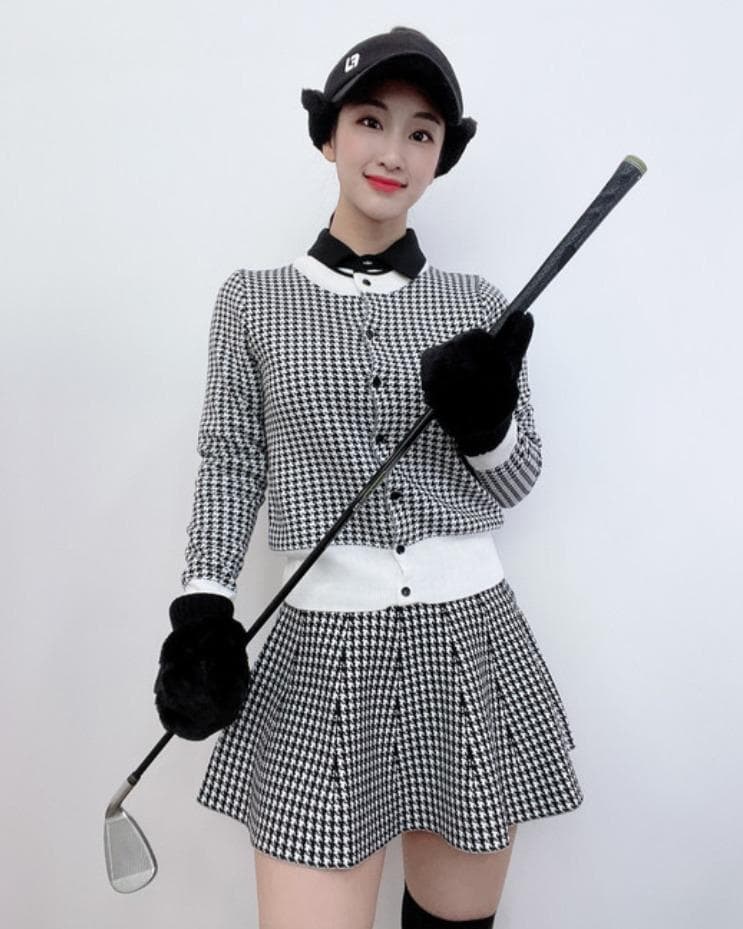 ●●大人気！千鳥セットアップ●●カーディガン/スカート2点セット・シェブロン