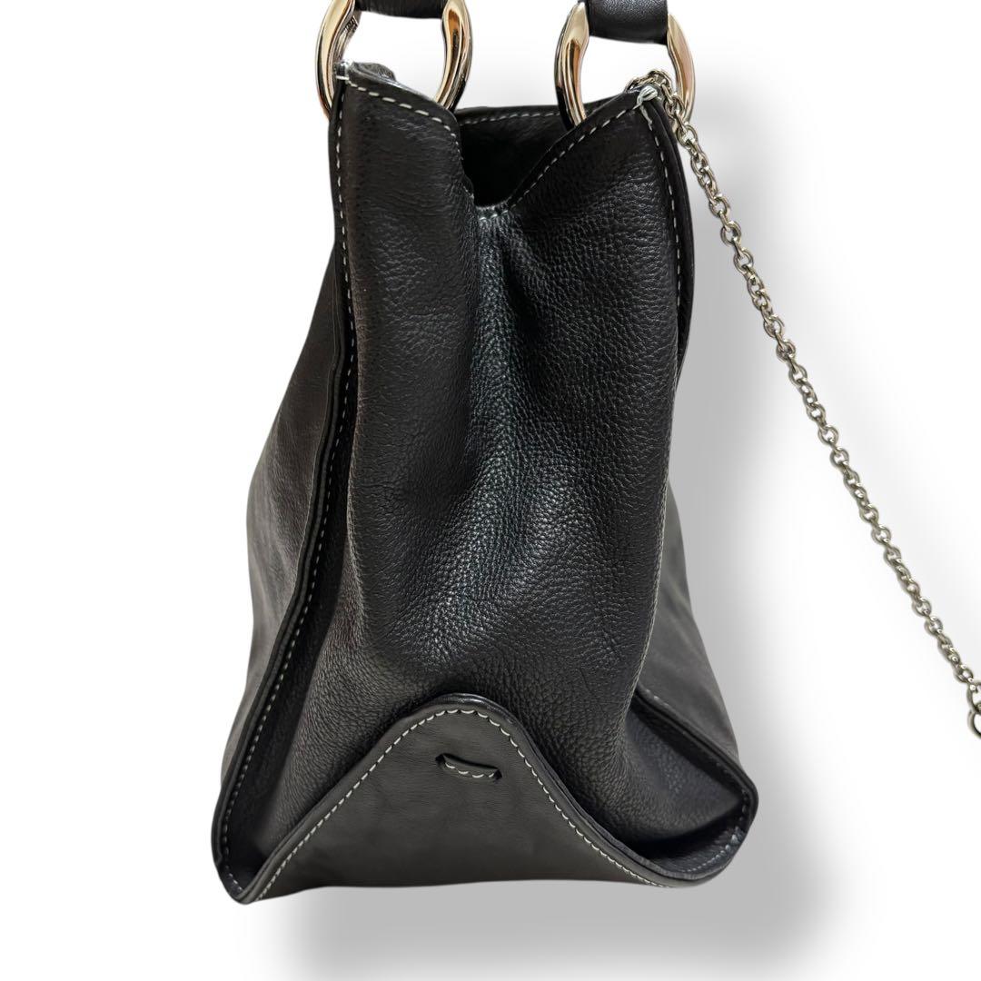 キタムラ　トートバッグ　ショルダーバッグ　ブラック　レザー　ポーチ付き　シボ革