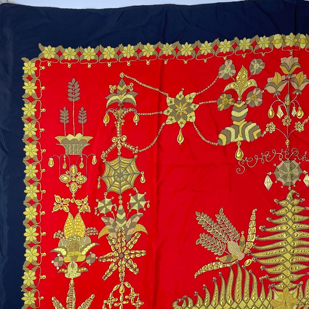 【極美品】HERMES 超大判 カレ140 スカーフ シルク シェヘラザード 赤