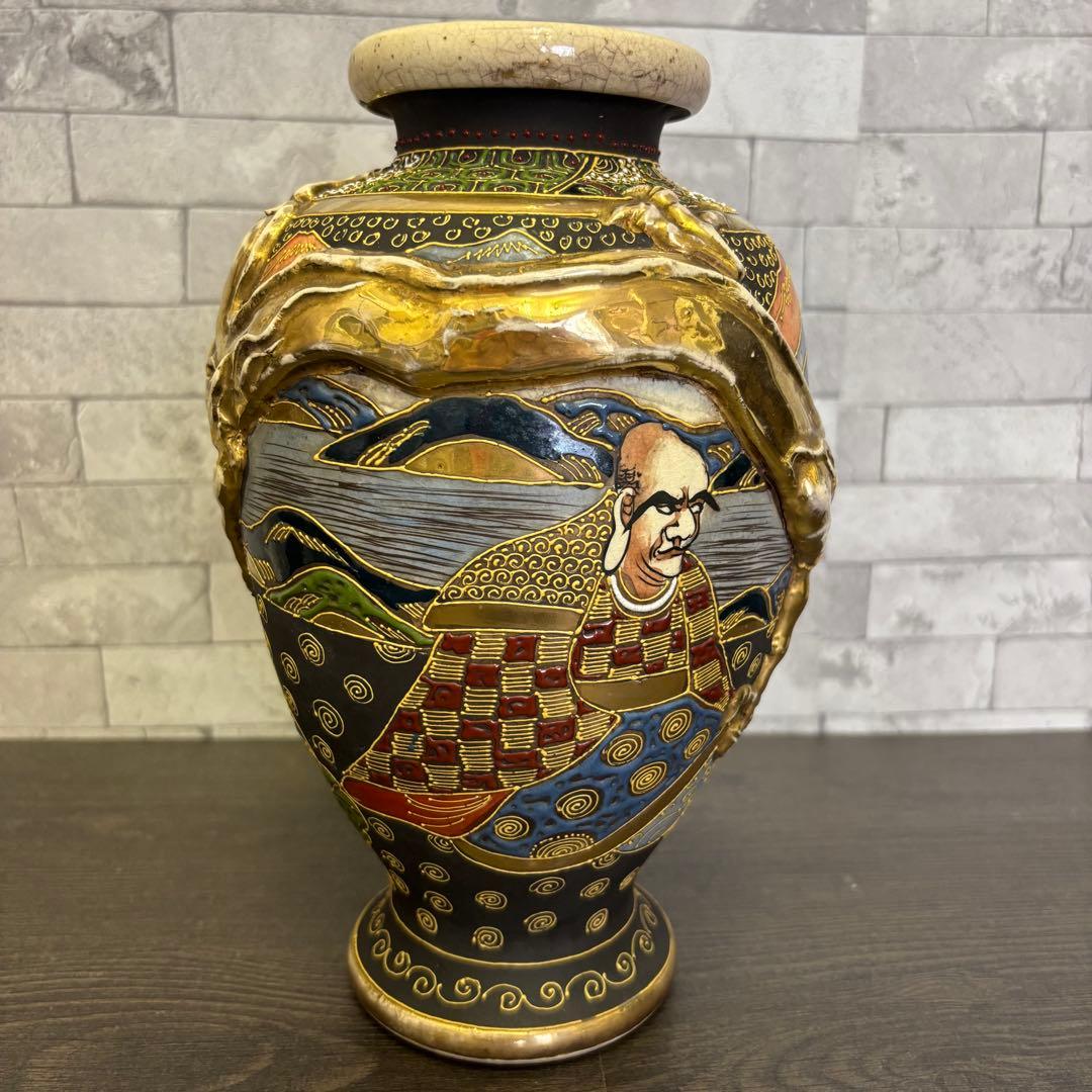 薩摩焼 清山 金襴手 飾り壺 アンティーク