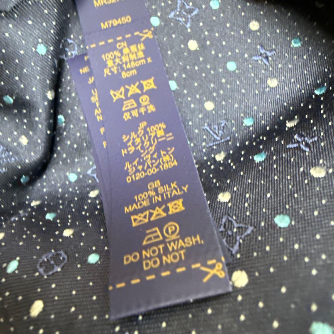 ルイヴィトン LVロゴ　モノグラムドット柄 ネクタイ　ネイビー　M79450