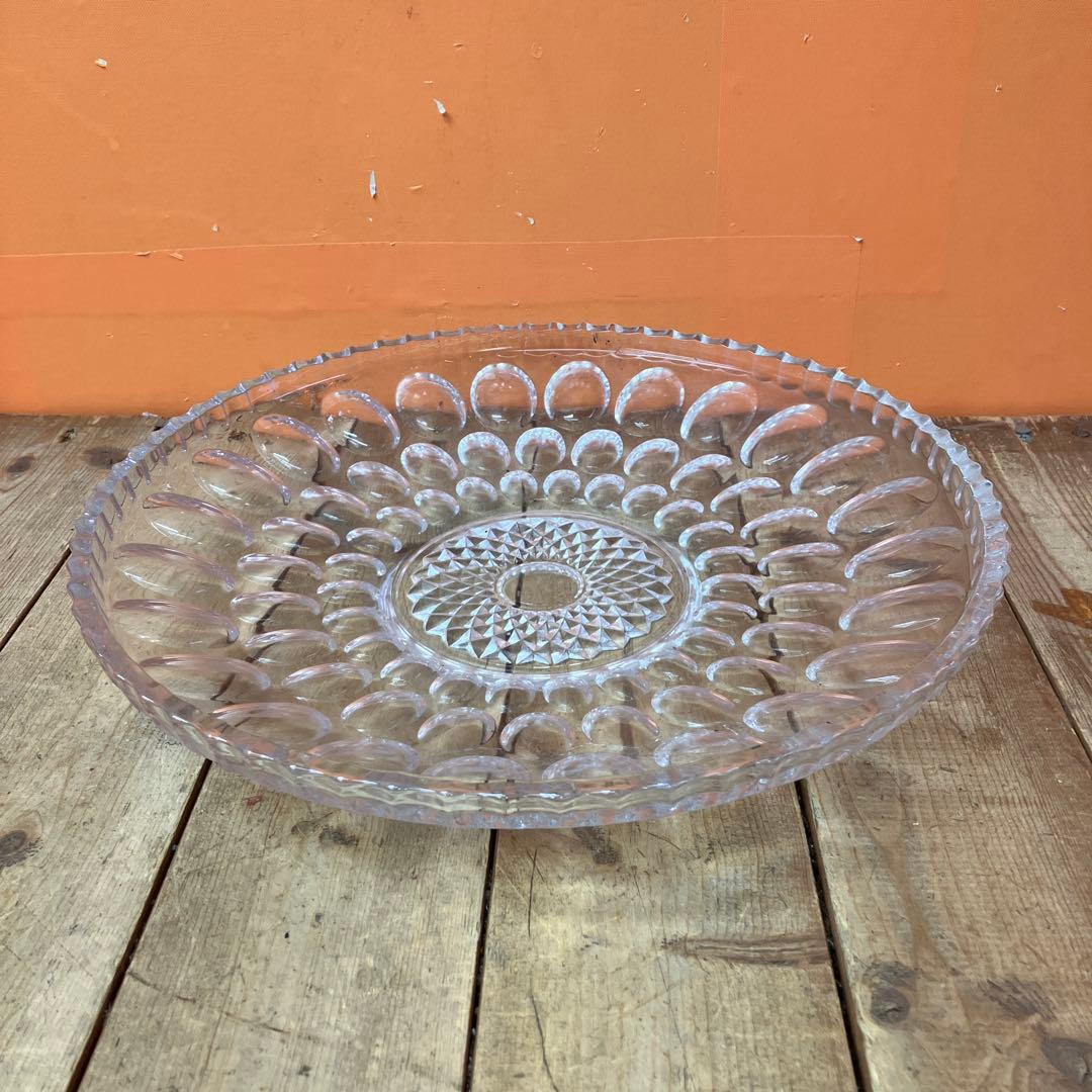 D-4 ガラス皿 大皿 フルーツボウル サラダボウル プレスガラス レトロガラス