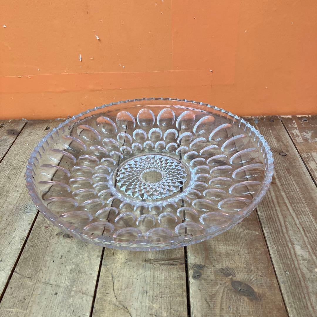 D-4 ガラス皿 大皿 フルーツボウル サラダボウル プレスガラス レトロガラス