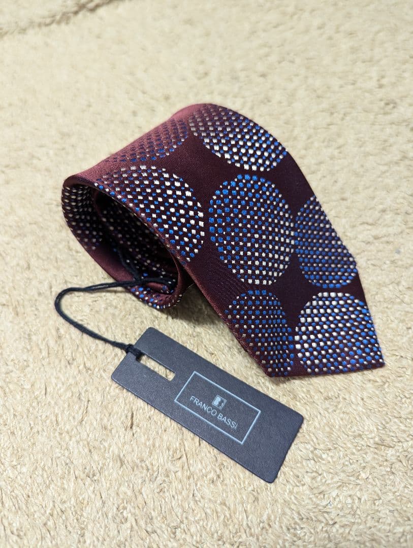 未使用品　フランコバッシ　ネクタイ　ボルドー系　シルク　ドット　イタリア製