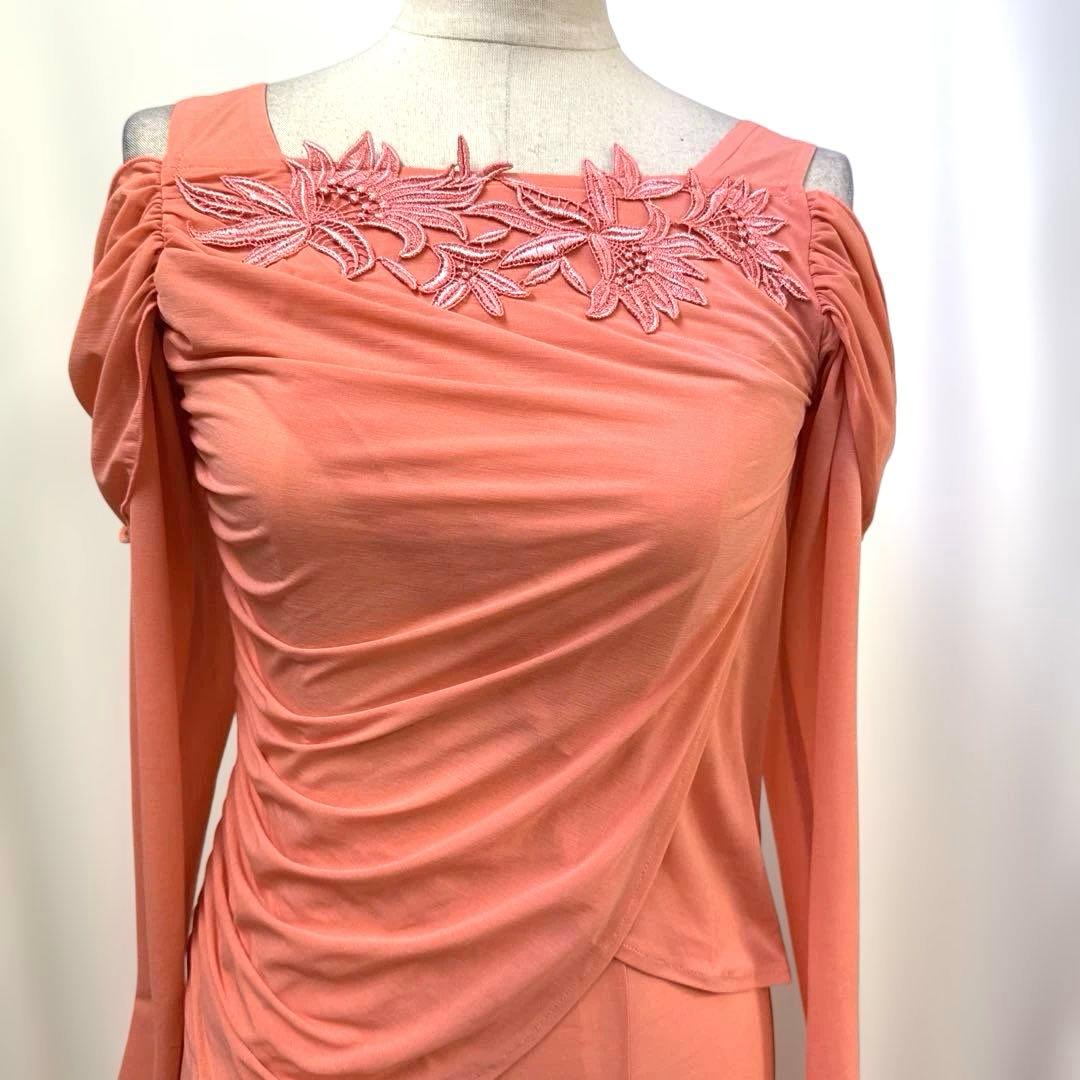 6241★M オレンジ オフショル スタンダードドレス 社交ダンス