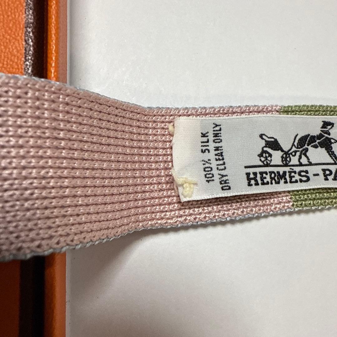 エルメス　ネクタイ　ニットタイ　4way 青・緑・ピンク　無地　H柄