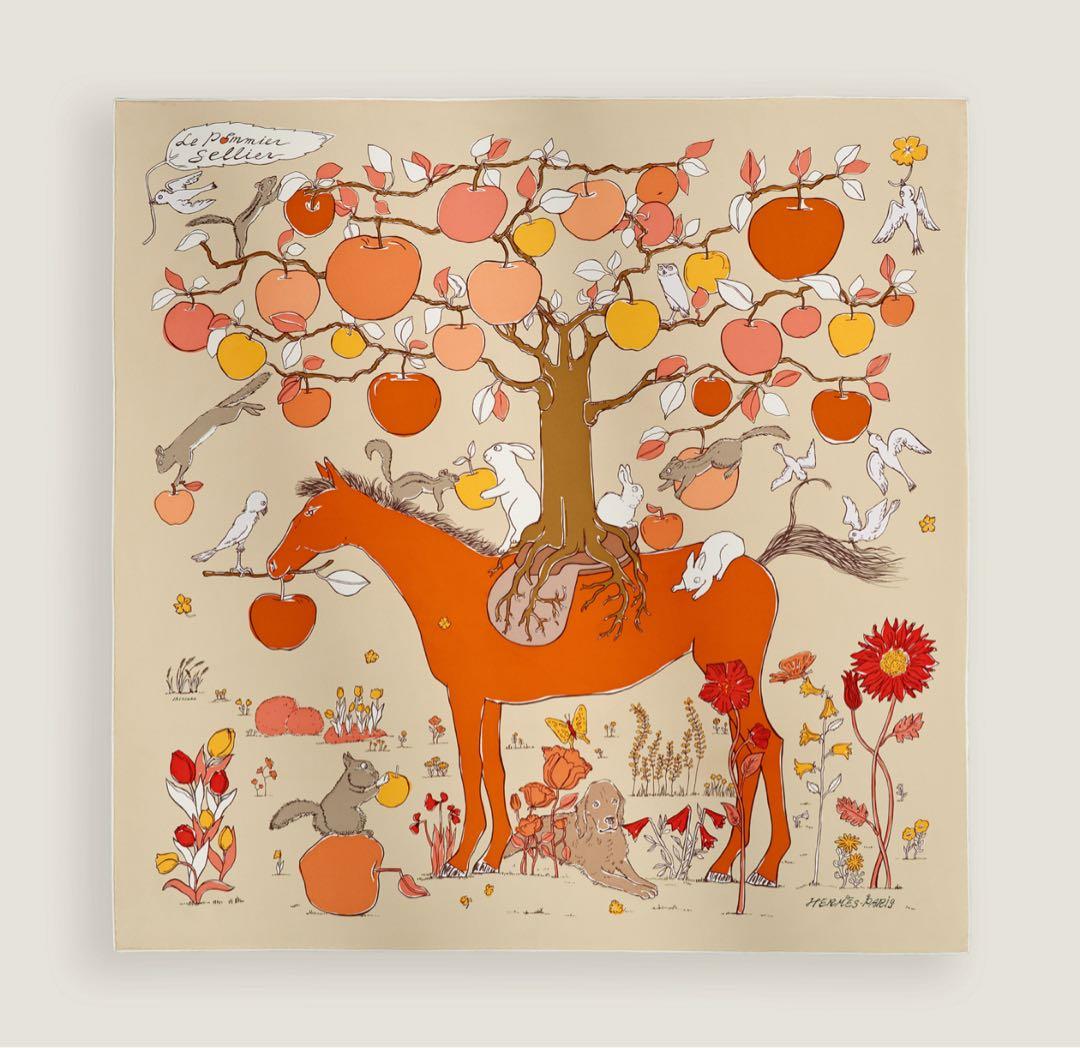 値下げ！新品　エルメス　カレ 90 《ル・ポミエ・セリエ》　白黒　26春夏　新作