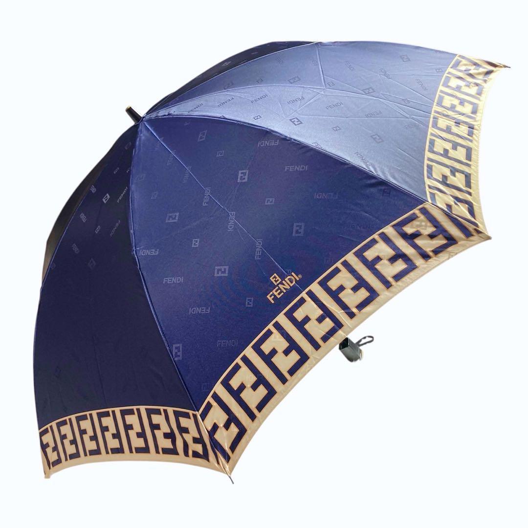 ✨高級感✨ FENDI フェンディ 折り畳み傘 ズッカ柄 ネイビー 雨具