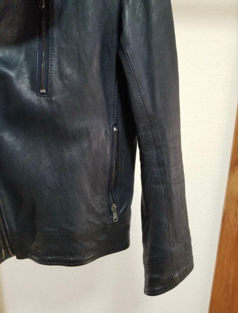 ダブルインナーライダース シワ加工 ラムレザー ネイビー サイズ3