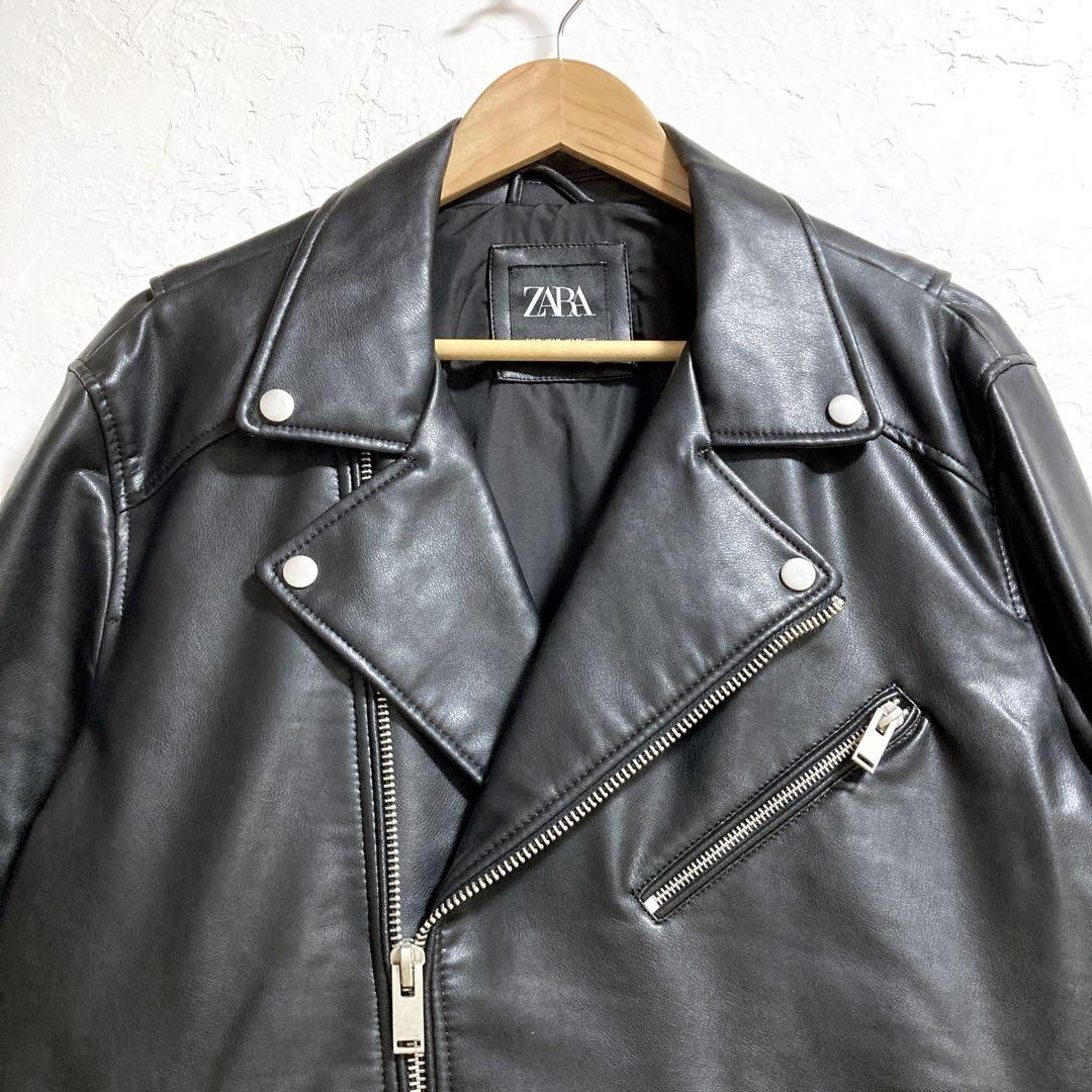 【美品】ZARA ダブルライダースジャケット フェイクレザー　ブラック　XL