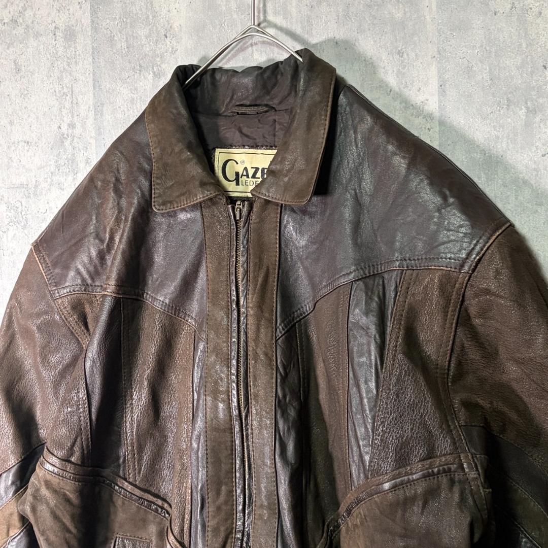 希少デザイン レザージャケット 濃茶 ユーロヴィンテージ 羊革 ラム