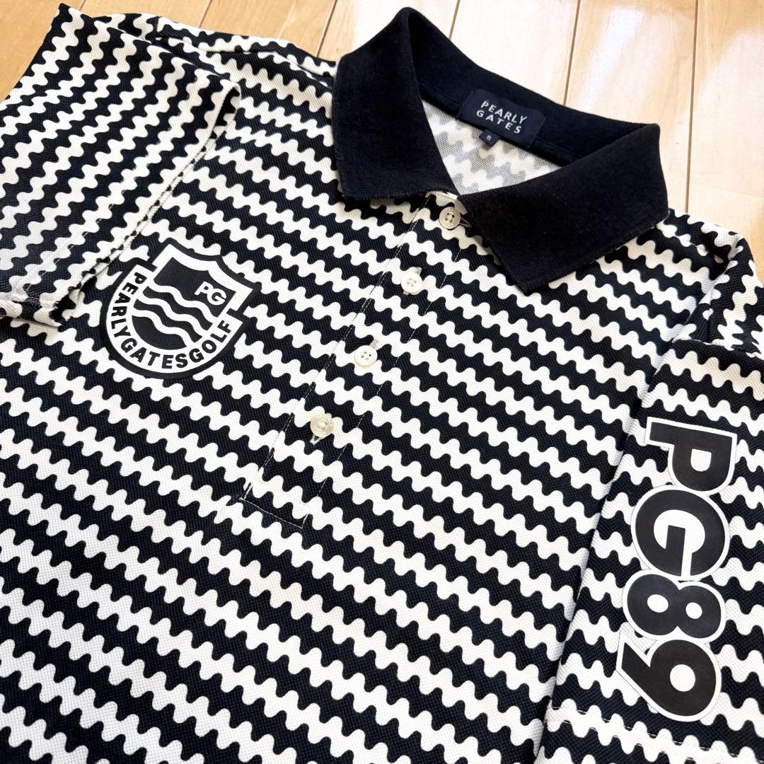 パーリーゲイツ メンズ ボーダー ポロシャツ 5 ネイビー 白 日本製 総柄