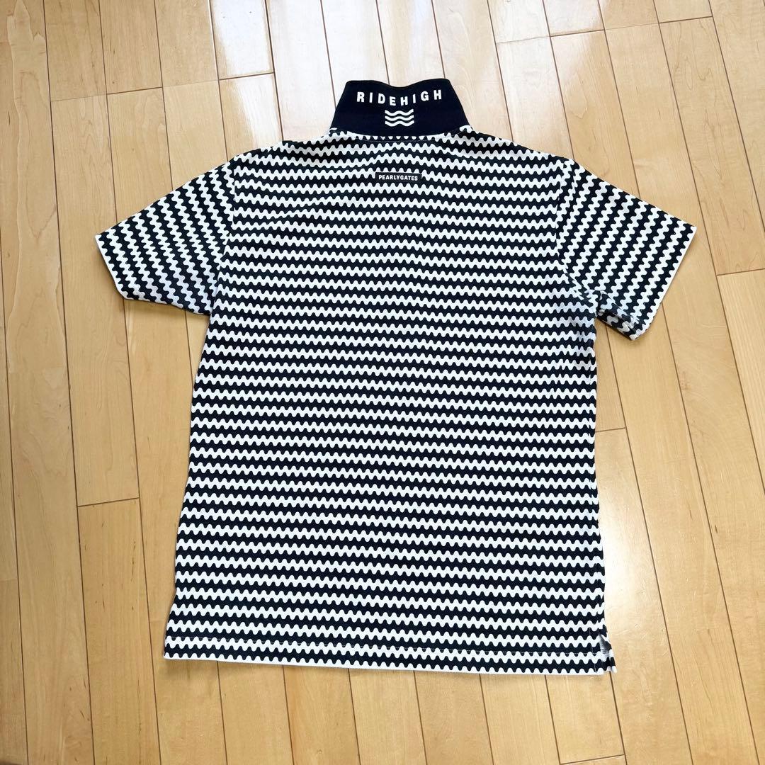 パーリーゲイツ メンズ ボーダー ポロシャツ 5 ネイビー 白 日本製 総柄