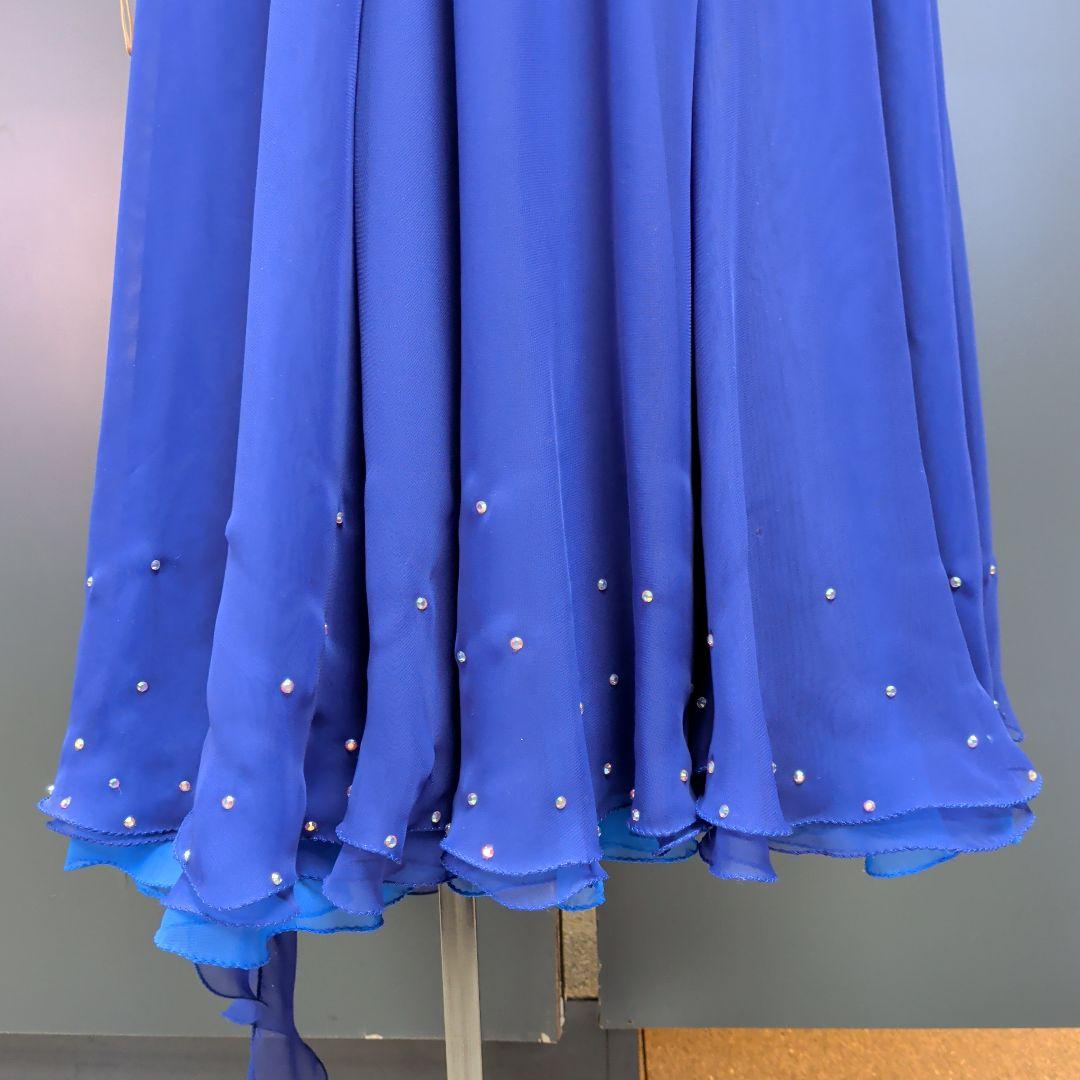 社交ダンス用ビーズ装飾スタンダードドレスロイヤルブルーSサイズ