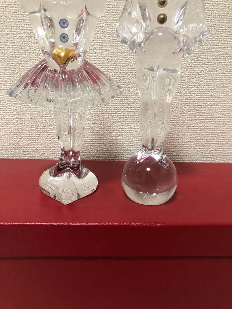 BaccaratマスカレードMasquerade男女　ピエロ ガラス像置物金彩
