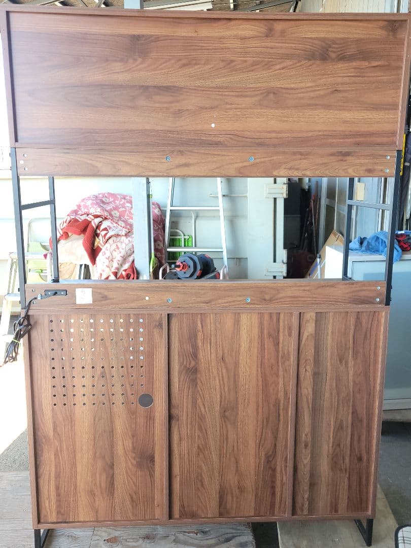 木目調 アイアンフレーム キッチンボード レンジ台 食器棚 ヴィンテージ風