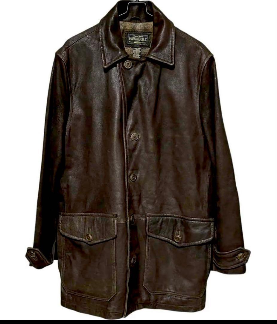 90s VINTAGE バナナリパブリック　本革　レザー　カーハーフコート