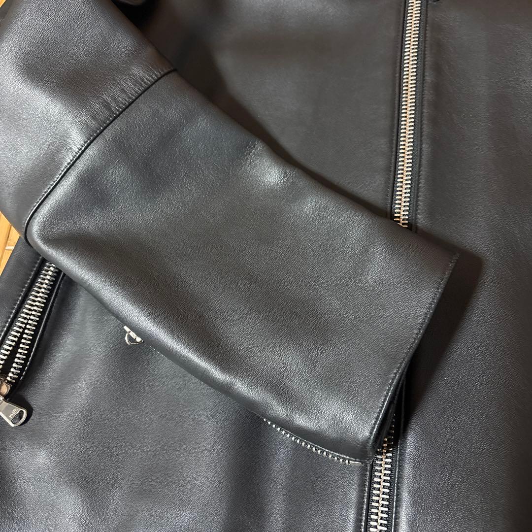 DENIM×TOMORROWLAND ブラック ラムレザーシングルライダース