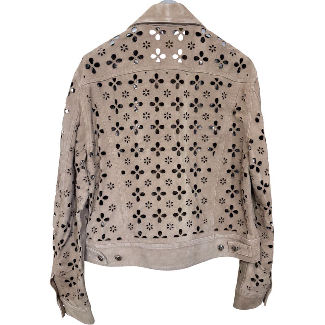 ジャケット・アウター MASU FLOWER-CUT LEATHER TRUCKER JACKET