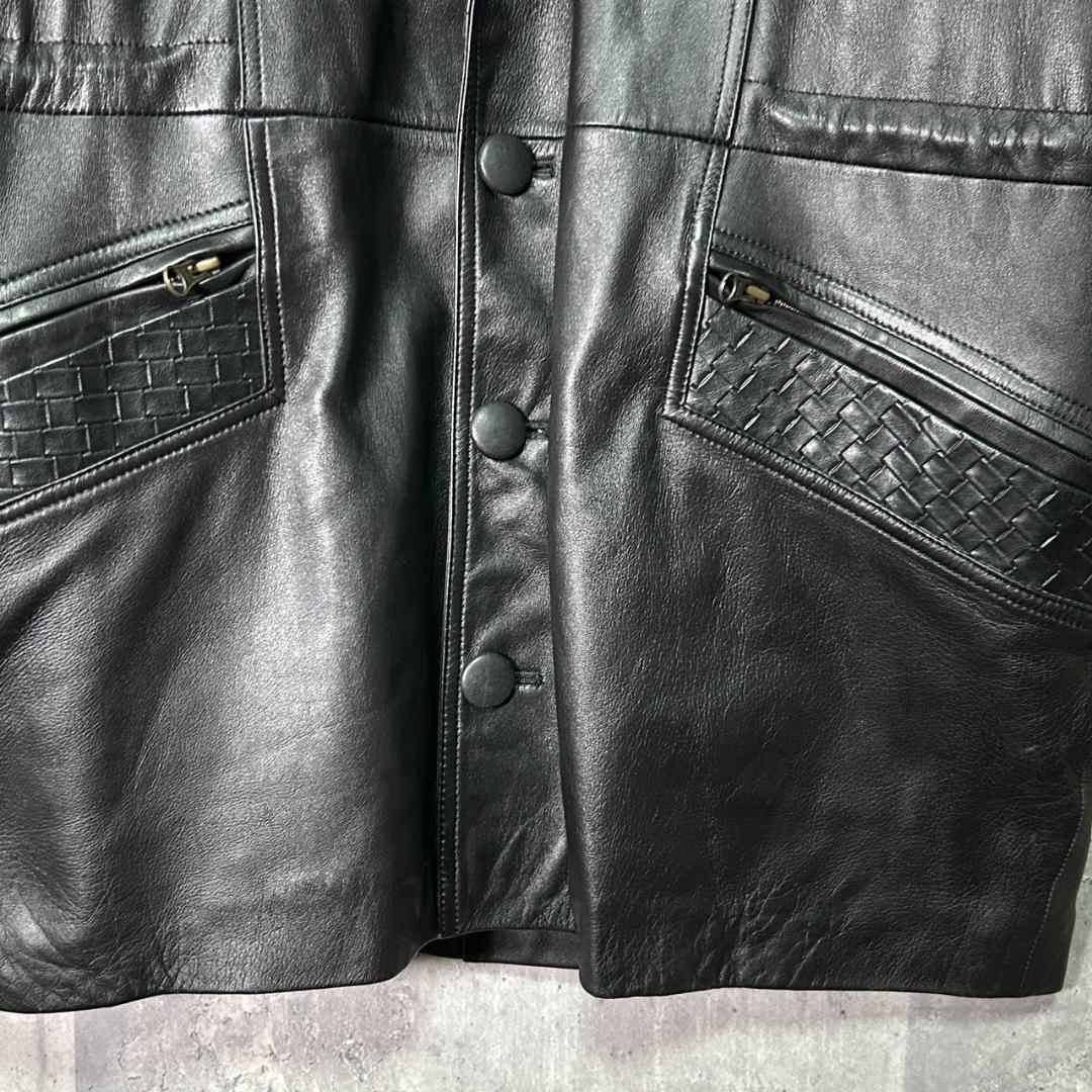 希少デザイン 高級 ラムレザー チェスターコート 黒 本革 ゆったり 羊革