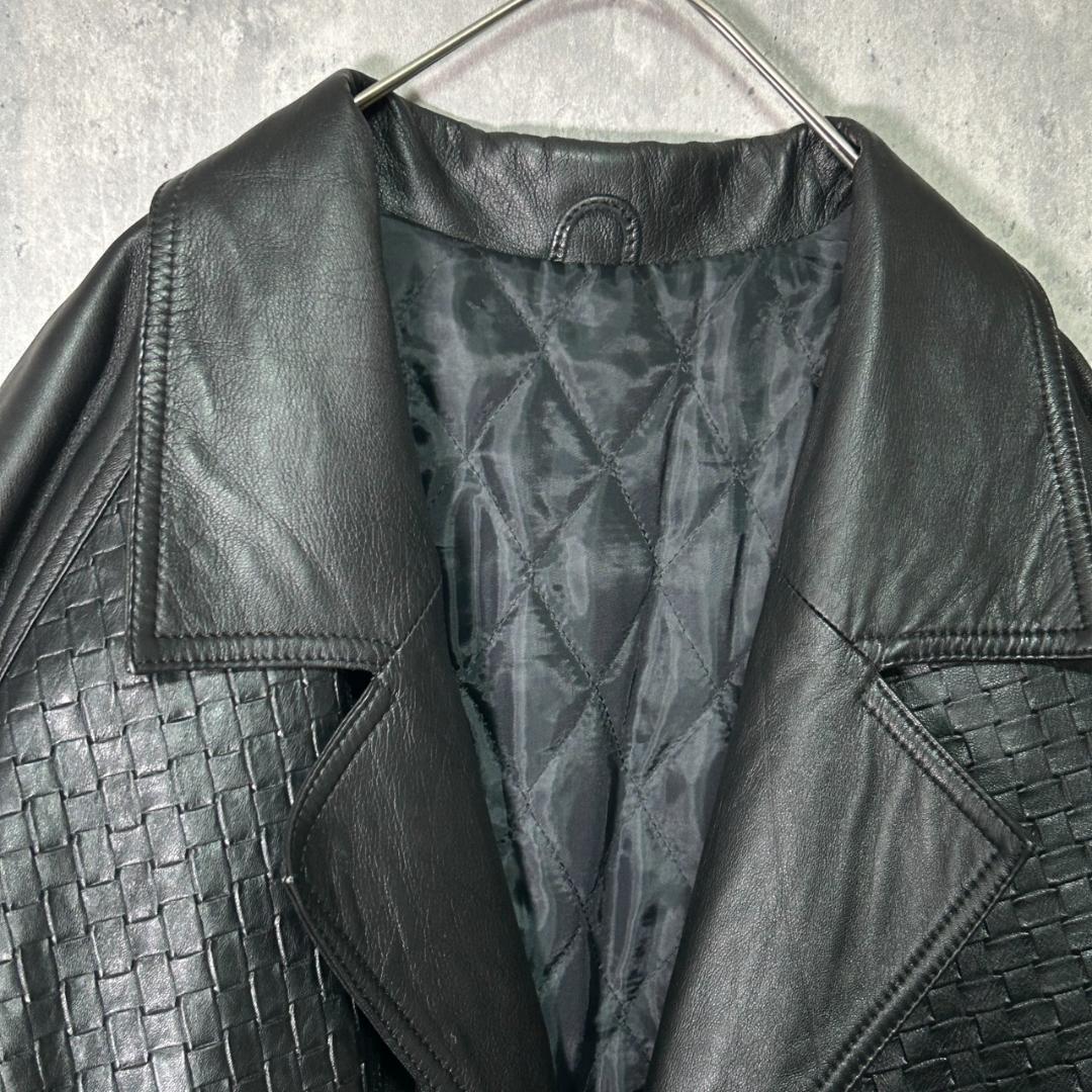 希少デザイン 高級 ラムレザー チェスターコート 黒 本革 ゆったり 羊革