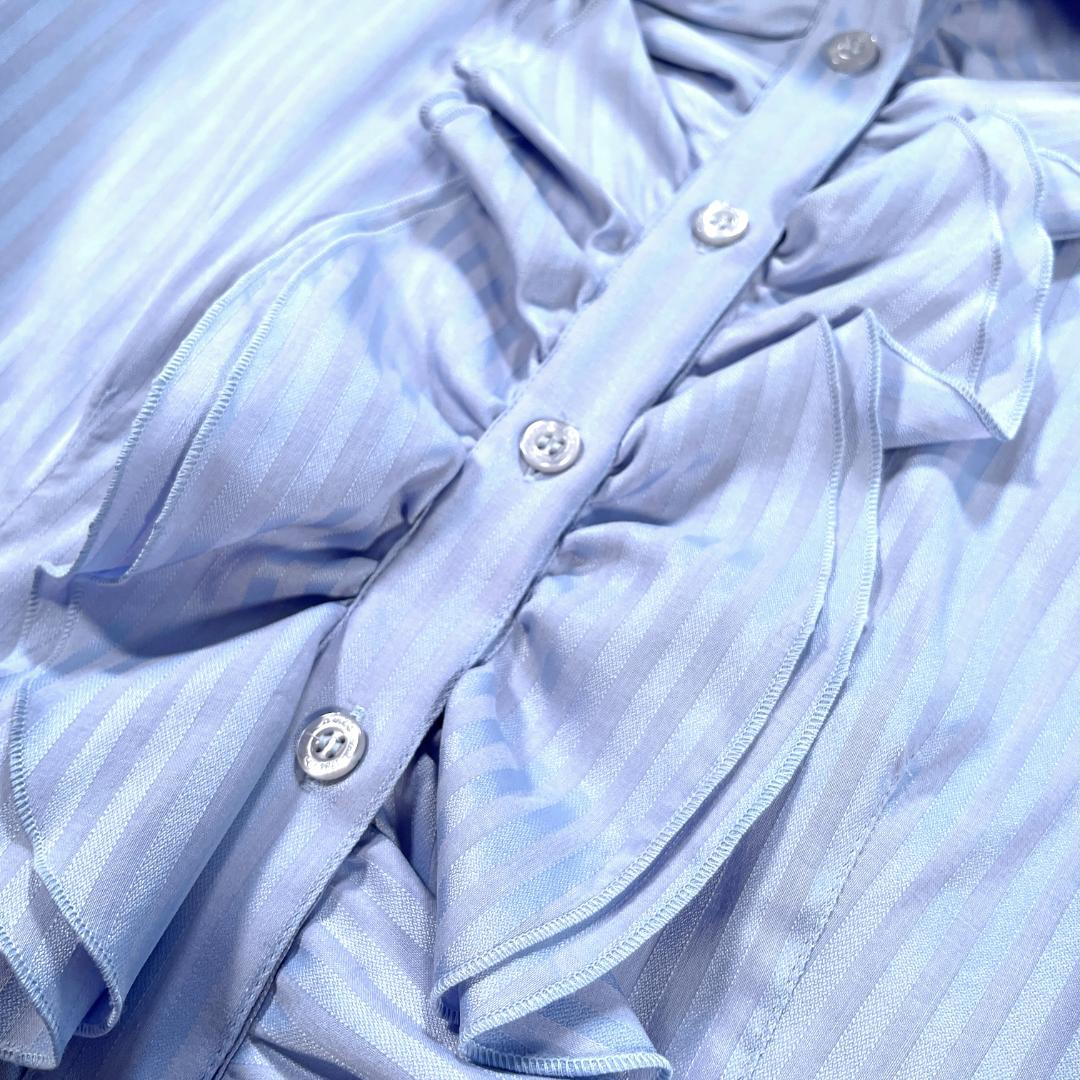 ✨新品級✨ ナラカミーチェ ストライプ フリルブラウス ストレッチ Ⅳ 水色