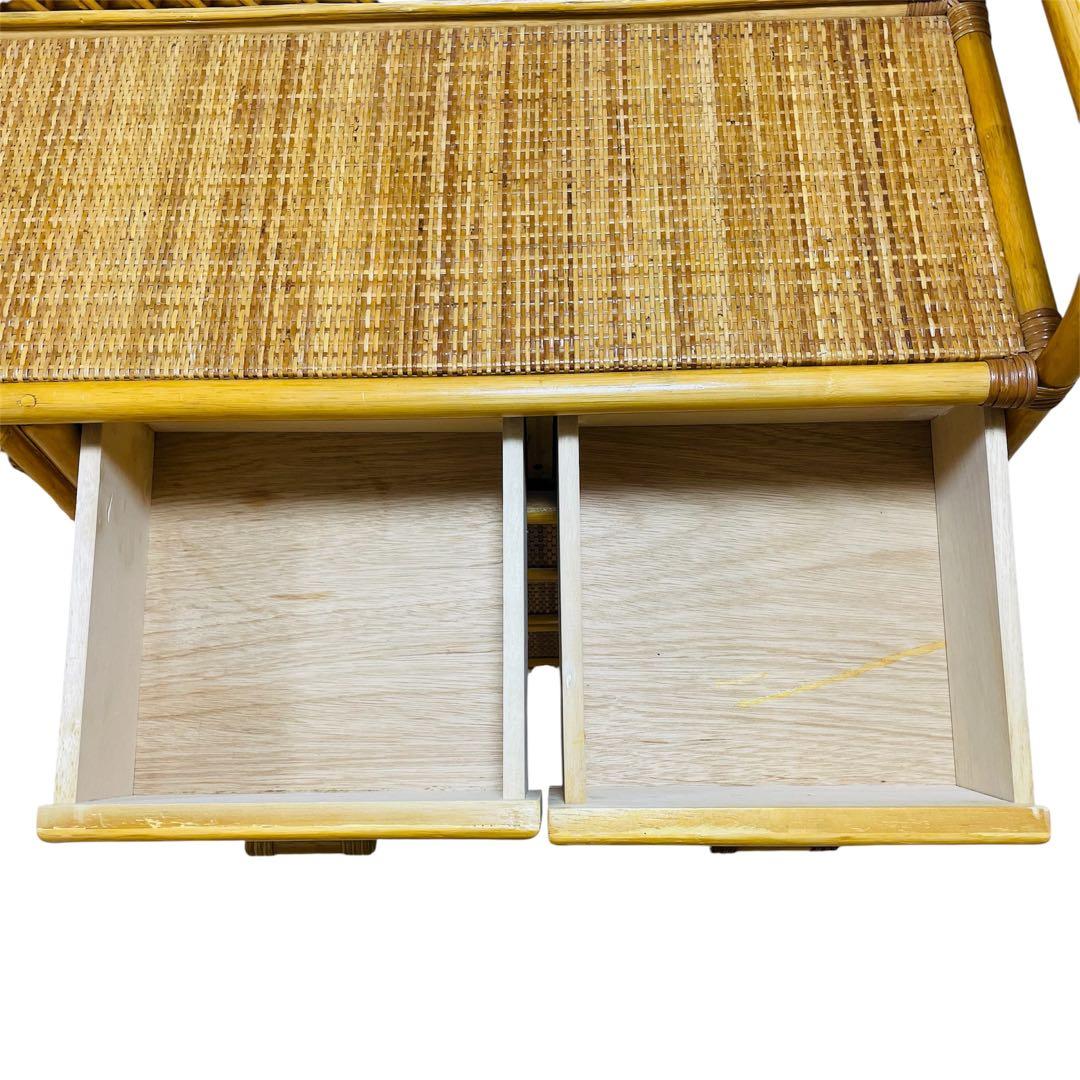 【大人気】ラタン 籐 ワイド ローチェスト 棚 10杯 昭和レトロ ヴィンテージ