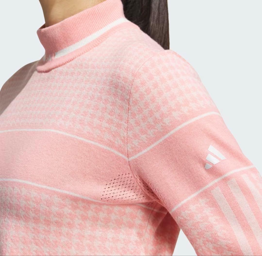 新品✨アディダス ゴルフ ハンドトゥースピンクニット＆裏起毛スカート セット M