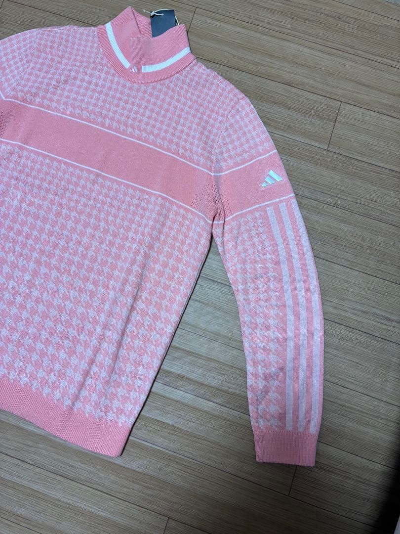 新品✨アディダス ゴルフ ハンドトゥースピンクニット＆裏起毛スカート セット M