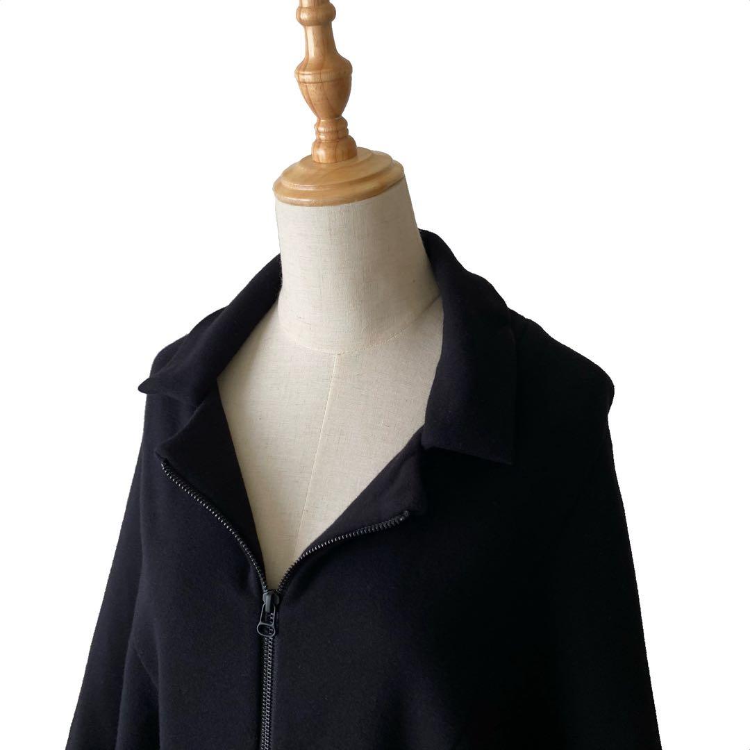 美品 Y's ワイズ ダブルジップ スウェット ポンチョ 羽織り 2 黒