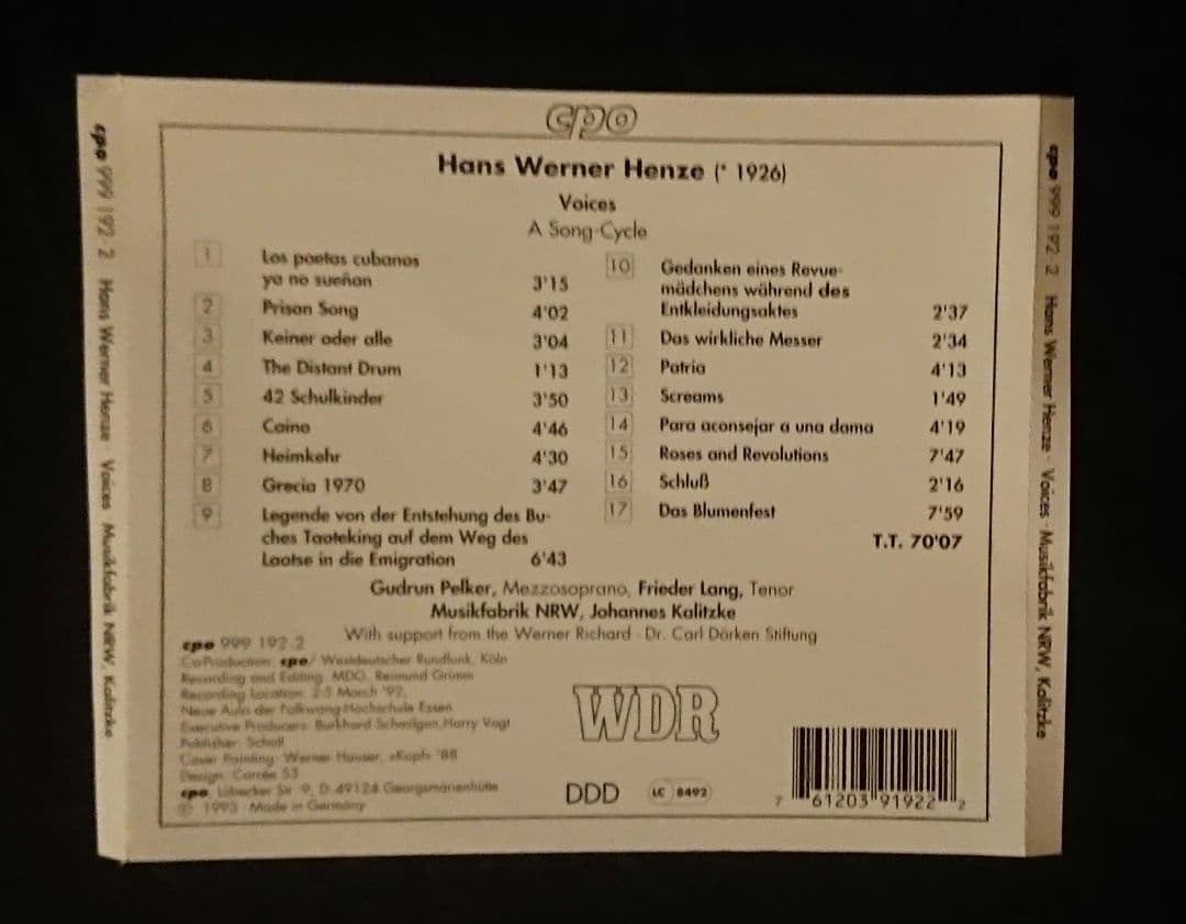 ヘンツェ
連作歌曲集「声」
H.ノイマン&カリッケ 2点セット