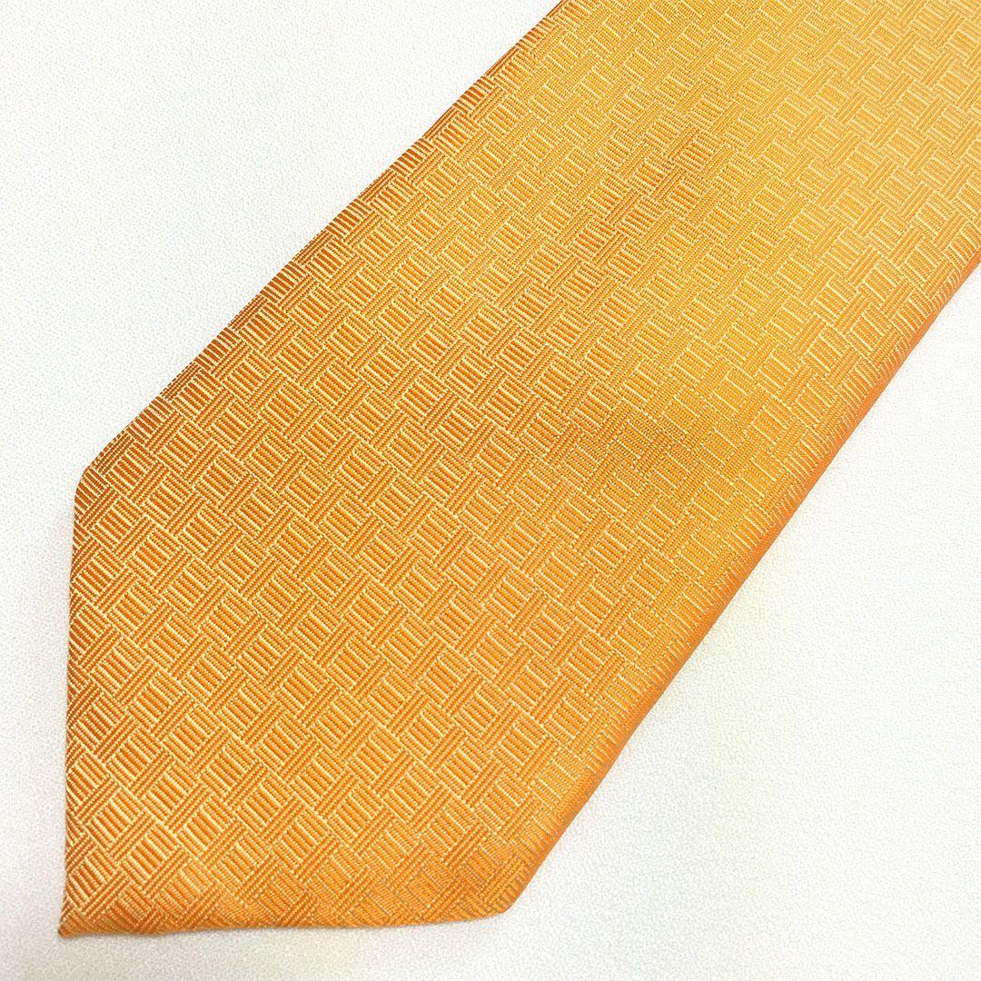 未使用級 エルメス HERMES ネクタイ シルク100% オレンジ H柄