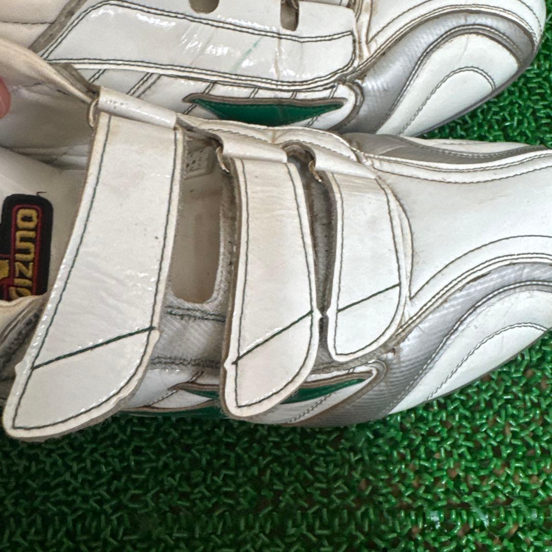 ミズノプロ オーダー 野球スパイク 27.5cm 白×緑 ベルクロ 6番刺繍