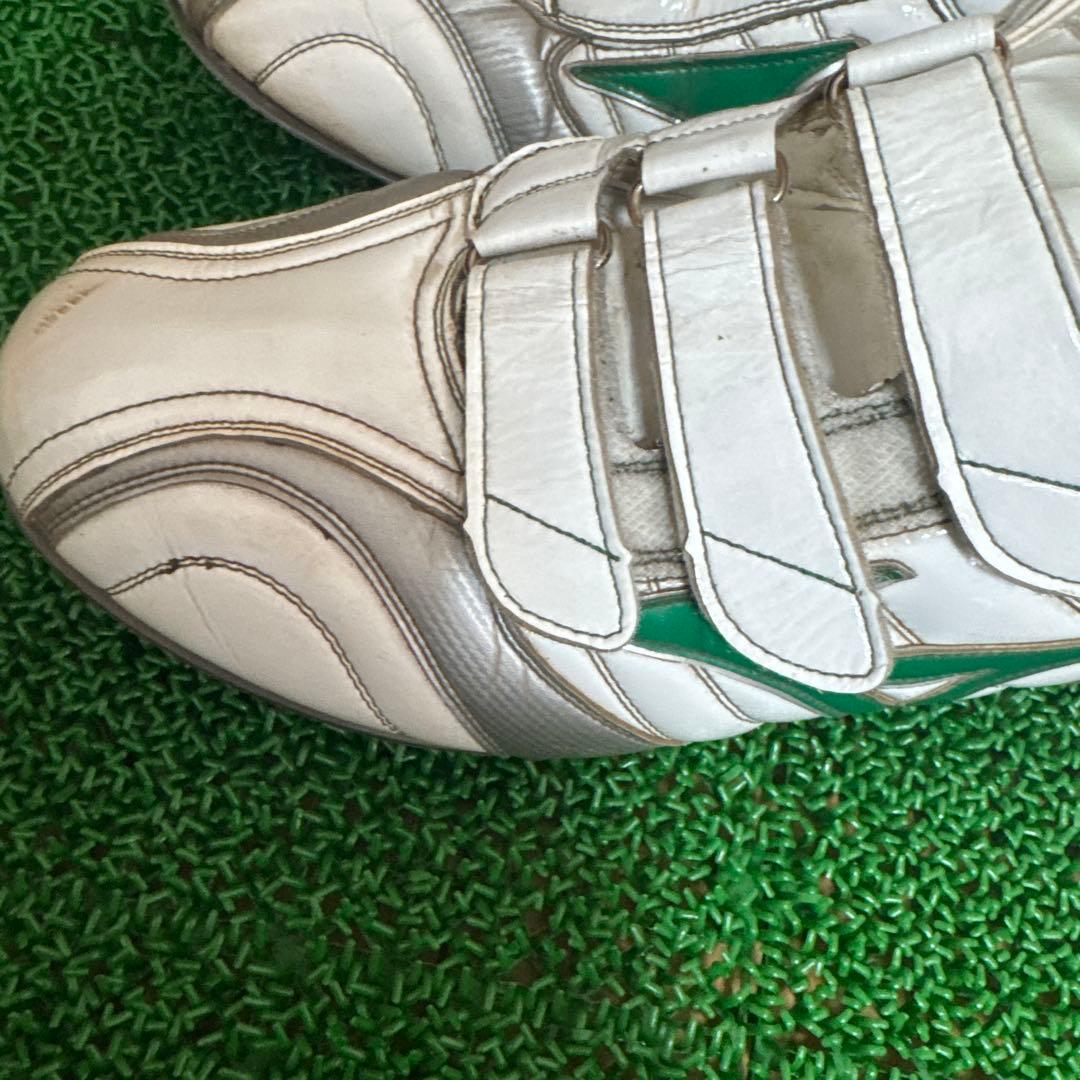 ミズノプロ オーダー 野球スパイク 27.5cm 白×緑 ベルクロ 6番刺繍